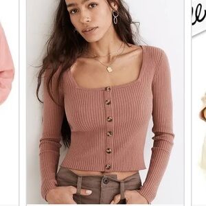 Madewell Rosseau Square Neck Crop Cardigan Top